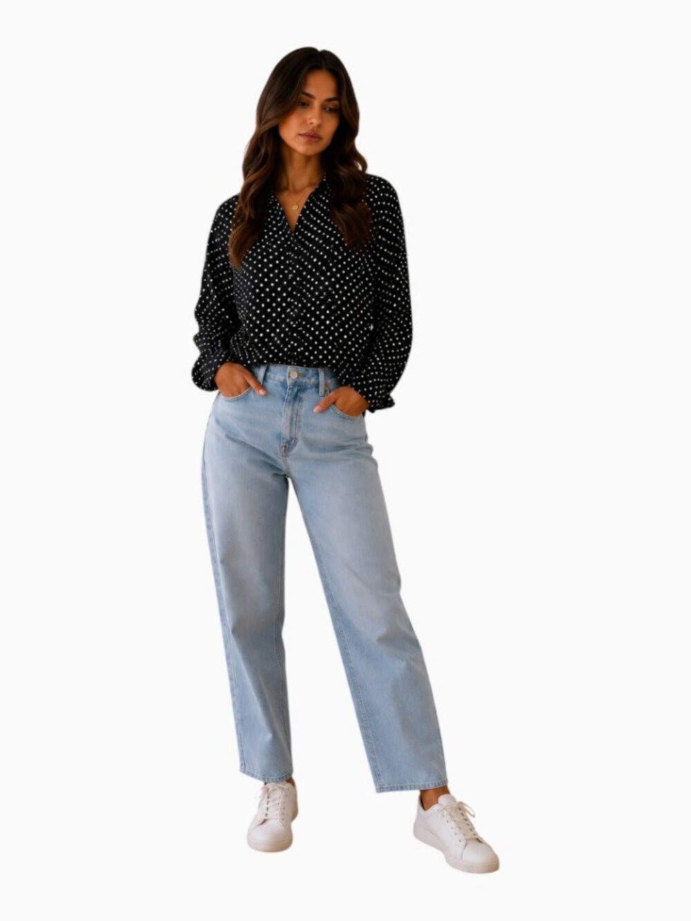 NWT T TAHARI WOMEN'S BLACK WHITE POLKA DOT BUTTON FRONT BLOUSE SIZE M - Picture 2 of 4